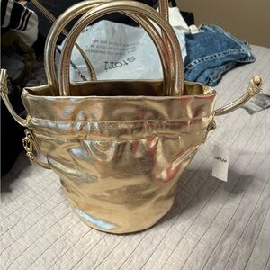 Aerie Gold Metallic Bucket Bag